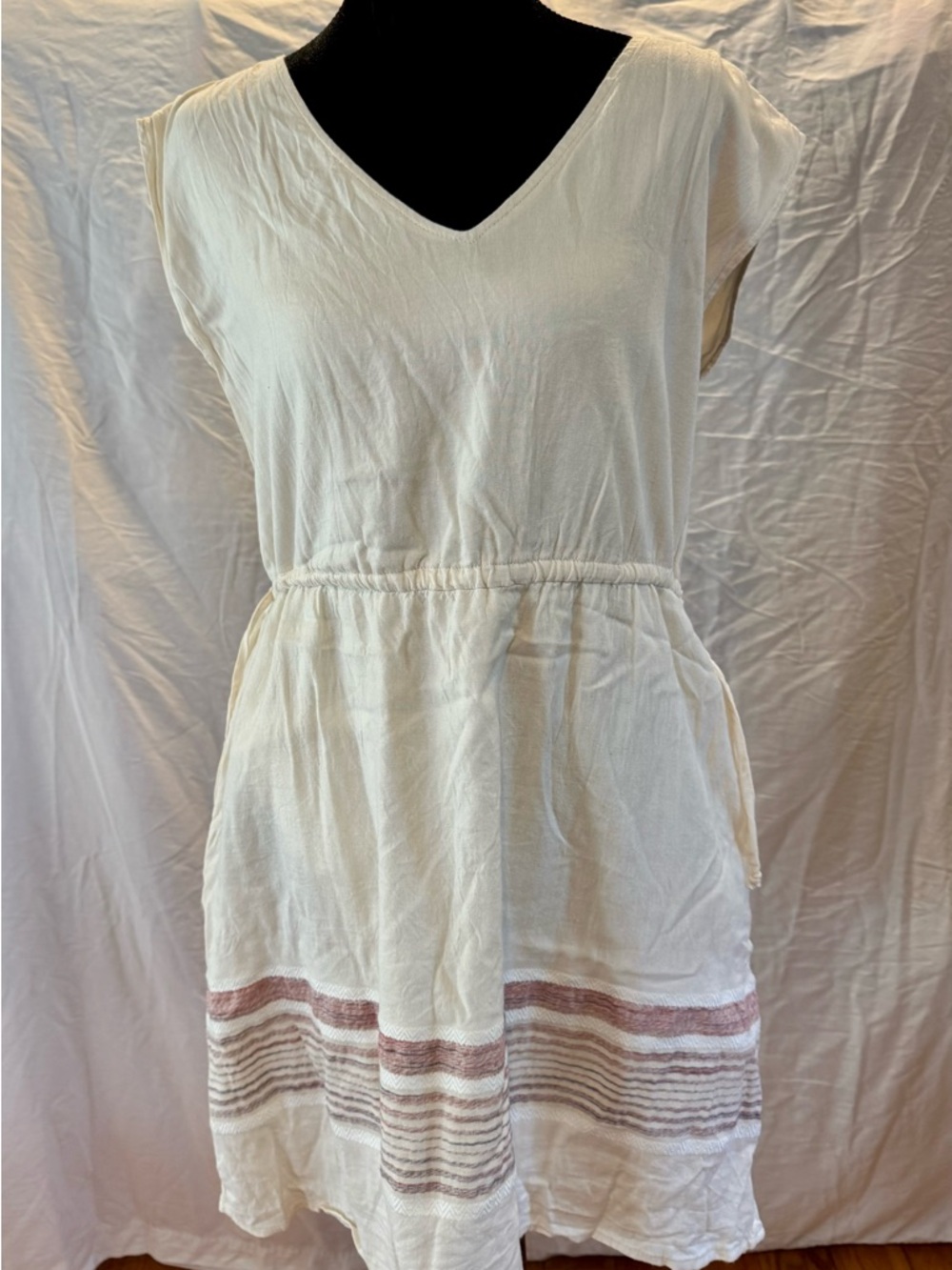 Universal Thread Cream V-Neck Tunic Dress with Pink Stripe Dress